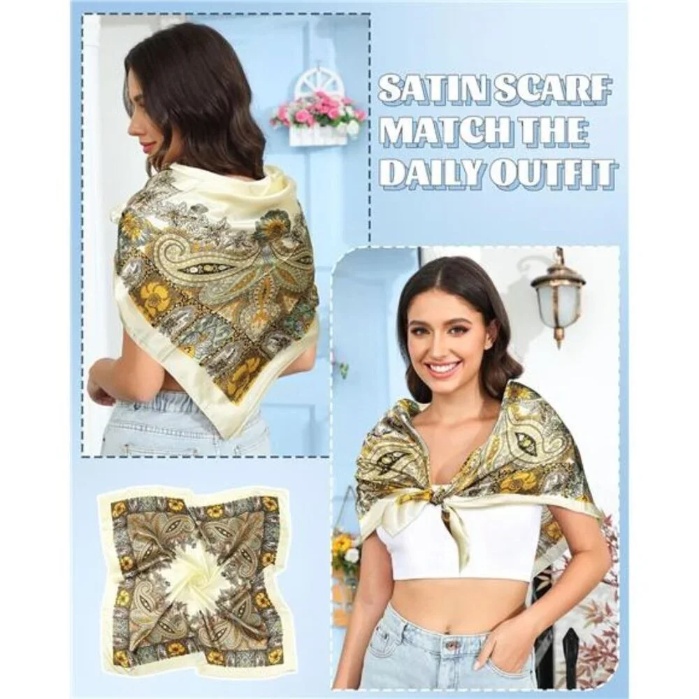 Womens Satin Head Scarf 3 Pcs Large Square Silk Feeling Hair Wrap Bandana